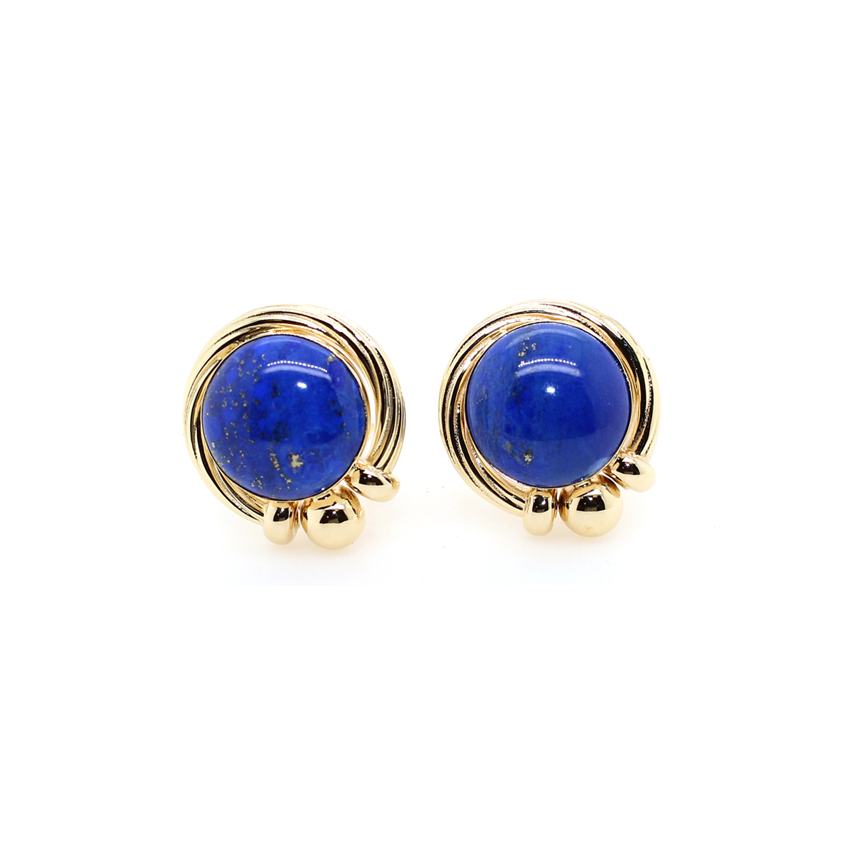 Estate 14 karat yellow gold cabochon cut Lapis button earrngs